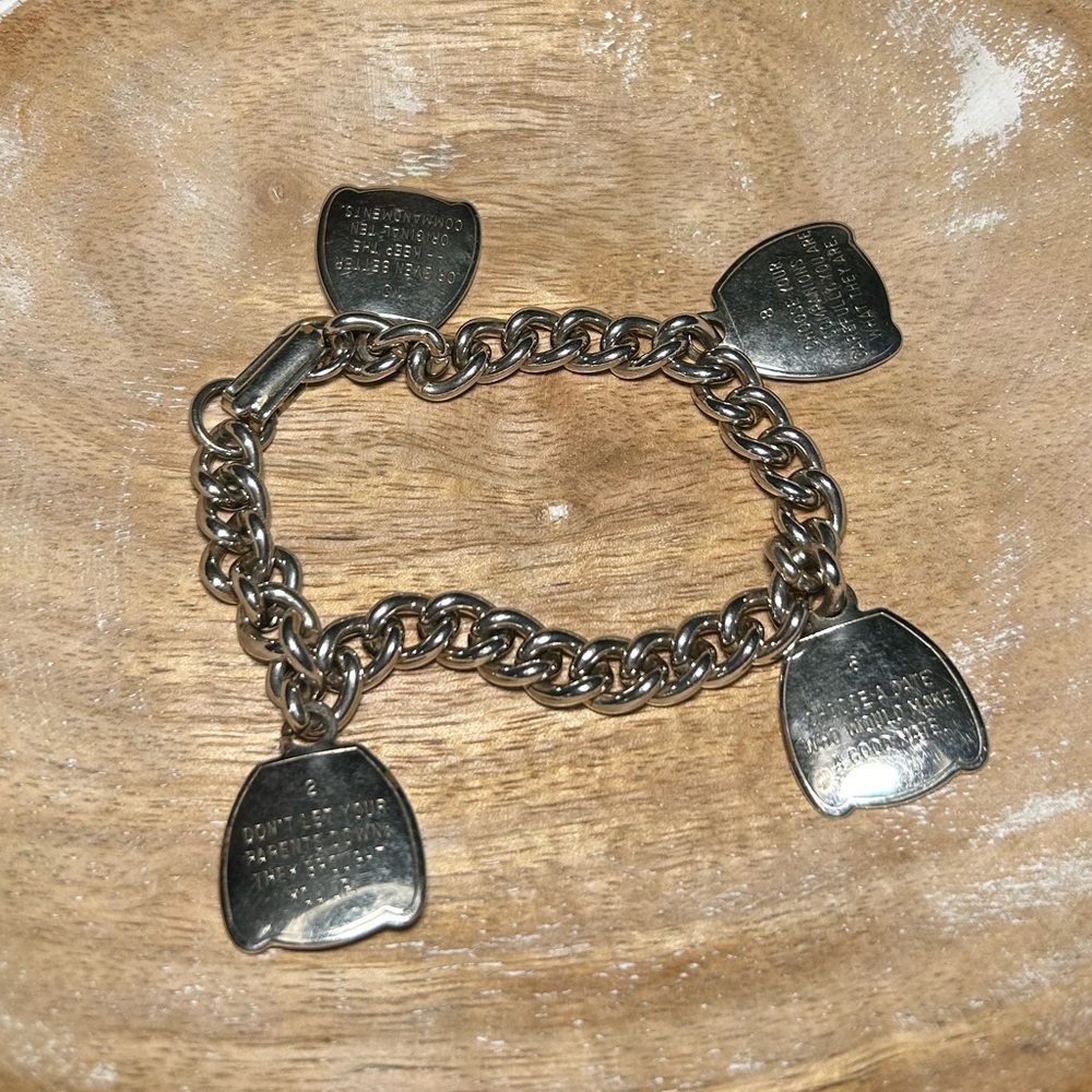 Vintage Funny 10 Commandments Charm Silver Tone Bracelet 50's Jewelry - Picture 1 of 15
